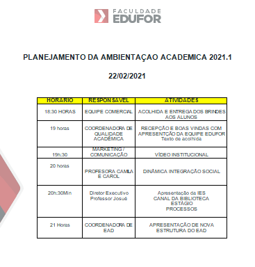 EDUFOR promove Ambientação Acadêmica 2021.1